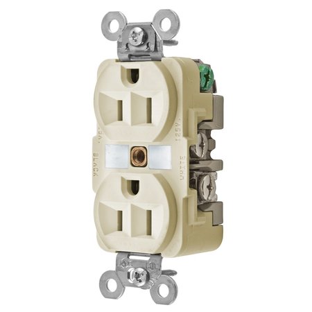 HUBBELL WIRING DEVICE-KELLEMS Straight Blade Devices, Receptacles, Duplex, Corrosion resistant, 2-Pole 3-Wire Grounding, 15A 125V, 5-15R, Ivory, Single Pack, Chem-Marine HBL52CM62I